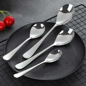 Stainless Steel Oval Water Drop Spoon Mirror Polished Coffee Stirring Spoon Soup Spoon For Home Hotel Restaurant Silver Spoons