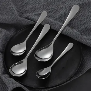 Set of 4 mirror-polished stainless steel oval teardrop spoons for dining