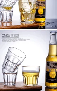 Bicchiere ottagonale in acrilico trasparente per whisky birra, tazza di plastica.