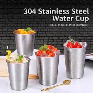 304 Stainless Steel Water Cup Single Layer Metal Drinking Tumbler Reusable Beer Mug Cold Drink Juice Cup For Restaurant Home