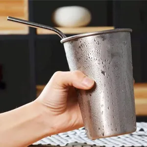 Durable 304 stainless steel cold drink cup with condensation and reusable metal straw