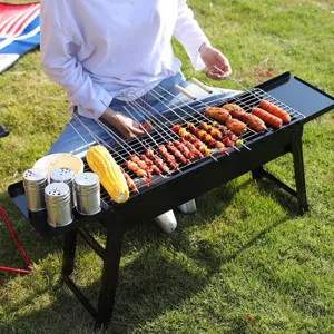 Portable Folding Charcoal BBQ Grill Iron Outdoor Camping Grill With Grate For Family Backyard Picnic Barbecue Cooking Tool