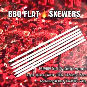 Set mit 6 professionellen flachen Grillspießen aus Edelstahl für Fleisch und Kabobs