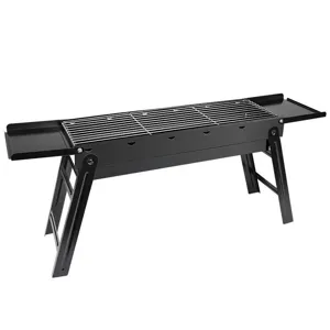 Large portable folding charcoal BBQ grill with side trays for outdoor patio camping