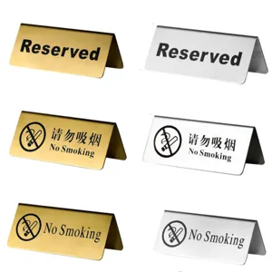Stainless Steel Table Number Sign Reserved No Smoking Sign Hotel Restaurant Desktop Sign Card Gold Silver