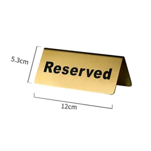 Gold stainless steel reserved table sign metal desktop tent card restaurant 12x5.3cm