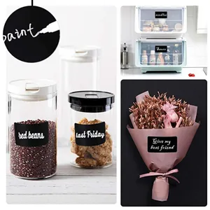 Detail view of removable black chalkboard labels used on kitchen jars and gifts