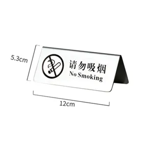 Stainless steel desktop no smoking sign triangle table tent sign restaurant signal