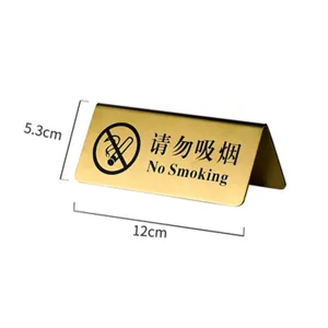 Gold stainless steel table no smoking sign hotel restaurant desk wedge sign size 12cm