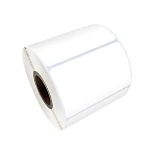 Detailed view of a roll of blank white rectangular removable writable label stickers