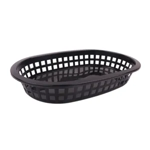 Vue détaillée d'un panier de restauration rapide ovale noir de 9 pouces en plastique