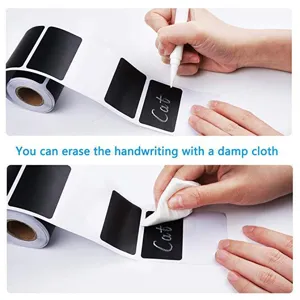 Self-adhesive roll of erasable black chalkboard labels for kitchen organization