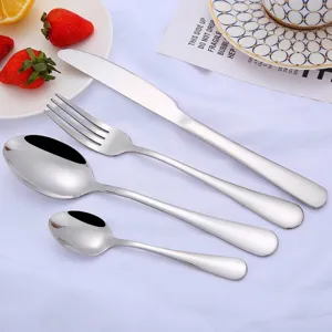 4-piece stainless steel cutlery set with dinner knife fork and spoons in silver finish