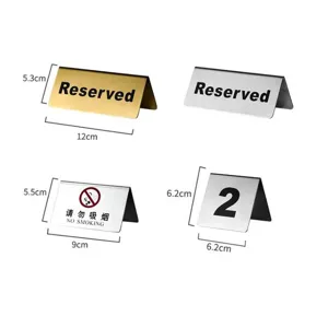 Stainless steel table sign, reserved card, and table number sign for restaurant and hotel use.