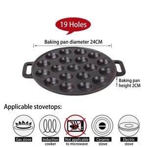 Cast Iron Takoyaki Pan Multi Hole Octopus Ball Griddle Non Stick Round Baking Mold With Dual Handles For Kitchen Cooking