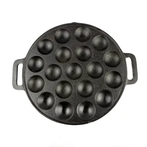 24cm cast iron Takoyaki pan with 19 holes and double handles for stovetop cooking