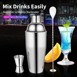 Professionelles 3-teiliges Edelstahl-Cocktail-Shaker-Set mit Messbecher und Rührlöffel