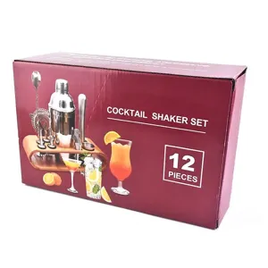 Profi 12-teiliges Cocktail-Shaker-Set aus Edelstahl mit Ständer in Verpackungsbox