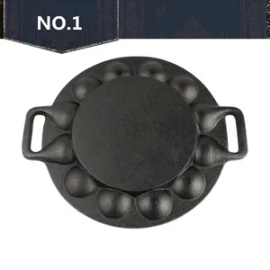 Durable cast iron takoyaki pan with 19 holes and dual handles for stovetop cooking