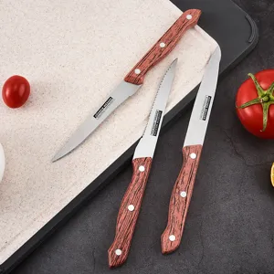 Cuchillos de Cocina de Acero Inoxidable Mango Imitación Madera Cuchillo de Fruta Carne Deshuesar Utilidad Colección de Cubiertos