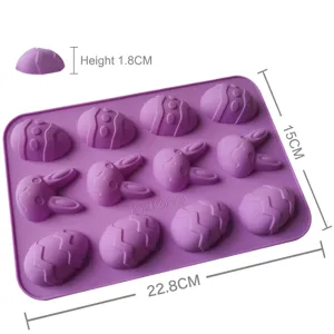 Professional purple food-grade silicone Easter baking mold with bunny and egg shapes, 22.8x15cm