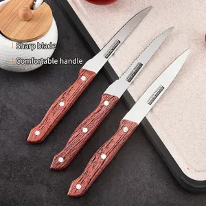 Juego de 3 cuchillos para bistec y pelar de acero inoxidable con mango de madera