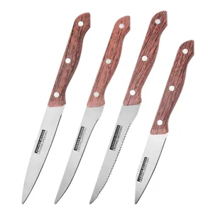 Juego profesional de 4 cuchillos de cocina de acero inoxidable con mangos de madera ergonómicos