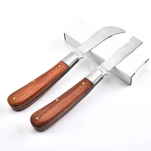 Navajas plegables de injerto y utilidad con mango de madera y caja blanca de regalo.