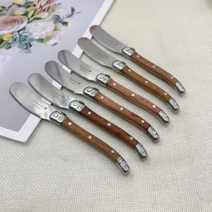 Juego de 6 cuchillos para mantequilla de acero inoxidable con mangos de madera, ideales queso.
