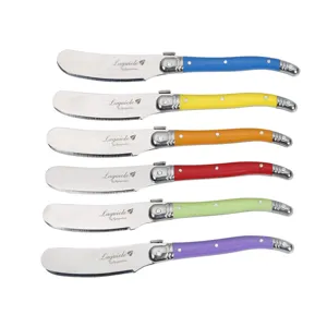 6-piece colorful stainless steel butter knives and cheese spreaders with classic style handles.