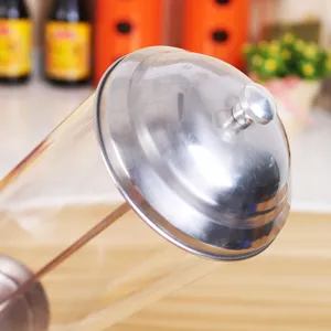 Strohhalmspender aus Borosilikatglas mit robustem Edelstahldeckel für Cafés und Bars.