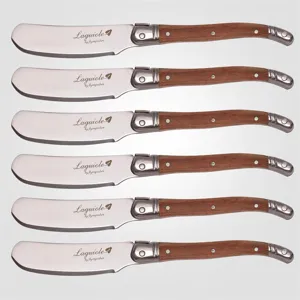 Wooden handle butter knife cheese spreader set, stainless steel blade with Laguiole style.
