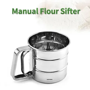 Stainless Steel Semi-Automatic Handheld Flour Sifter Cup Shaped Hand Pressed Sieve For Baking Sugar Powder Kitchen Baking Tools