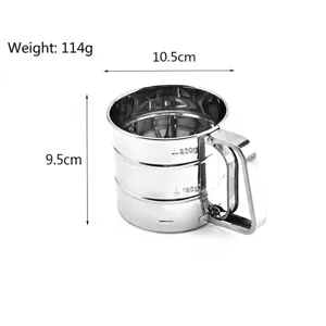Handheld stainless steel flour sifter with semi-automatic squeeze handle and scale
