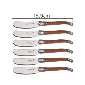 Stainless steel butter knife set of 6 with wooden handle cheese spreaders 15.9cm long