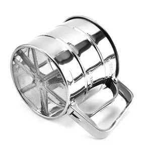 Durable stainless steel semi-automatic handheld flour sifter for baking and kitchen use.