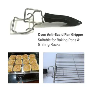 Chrome-plated oven tray gripper with heat-insulated handle for baking racks and pans