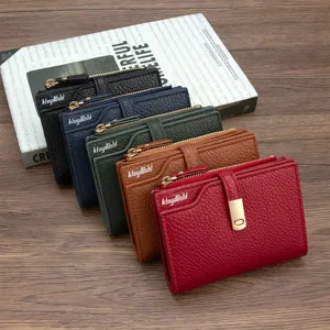 Elegant women's short wallets in five colors featuring premium lychee grain texture.