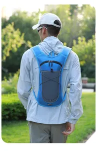 Lightweight blue hydration backpack vest for cycling running and hiking outdoor activities