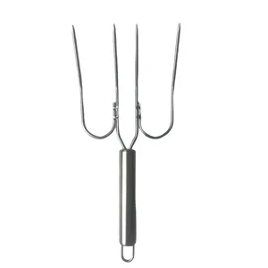 Fourche a dinde BBQ en acier inoxydable pour viande, outil de cuisson exterieur detail.