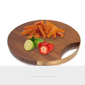Rundes Akazienholz Schneidebrett Mit Metallgriff Doppelseitiges Massivholz Hackbrett Für Küche Gemüse Obst Fleisch
