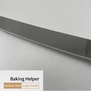 Dettaglio lama di coltello professionale per dolci e pane in acciaio inox seghettato
