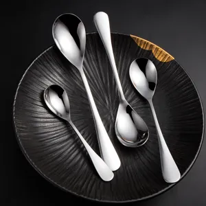 Premium set of four stainless steel oval teardrop spoons for dining and coffee stirring