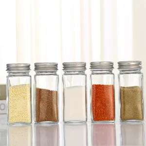 Pots à épices en verre carré avec couvercles argentés contenants pratiques pour cuisine