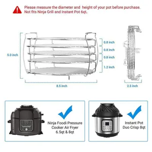 Rejilla multicapa de acero inoxidable para freidora de aire y deshidratador con dimensiones.