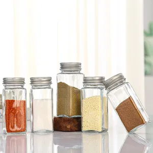 Pots à Épices Carrés en Verre 120ml Récipients d'Assaisonnement avec Couvercles en Bois Bambou Métal Bouteilles de Rangement
