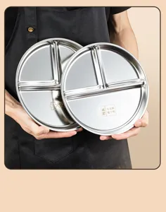 Assiette repas compartimentée en acier inoxydable à trois compartiments pour régime.