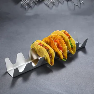 Premium stainless steel taco holder stand for serving Mexican tortillas and hard shells