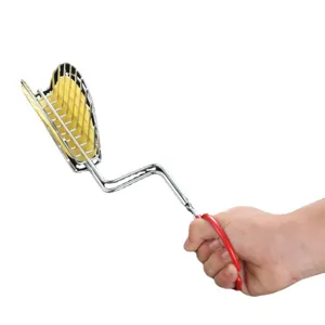 Stainless steel taco press basket with red handle for deep frying shells