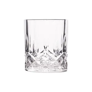 European style crystal whiskey glass with elegant faceted diamond patterns and thick base
